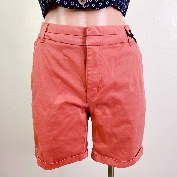 T.D.C Hi-Rise Flat Front Rolled Cuffs Cotton Blend Shorts Orange size 8 NWT - Picture 3 of 11